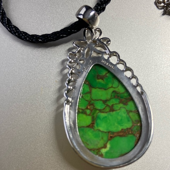 Paul Deasy Copper Infused Green Turquoise Sterling Silver Pendant on black cord - Picture 3 of 3